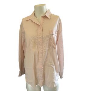 Pink white plaid gingham button up long sleeve preppy shirt women’s medium